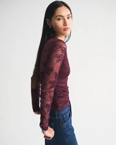 Abercrombie & Fitch A&f Zoe Bra-free Long-sleeve Lace Top In Burgundy