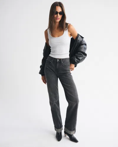 Abercrombie & Fitch Bra-free Rib Scoopneck Tank In Gray