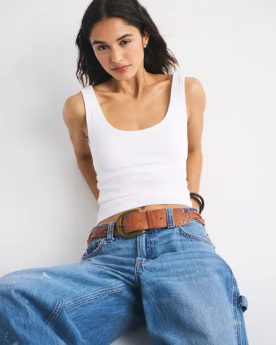 Abercrombie & Fitch Bra-free Rib Scoopneck Tank In White