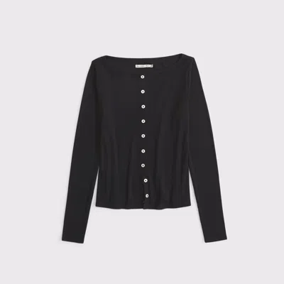 Abercrombie & Fitch Long-sleeve Slash Button-through Top In Black