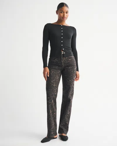 Abercrombie & Fitch Long-sleeve Slash Button-through Top In Black