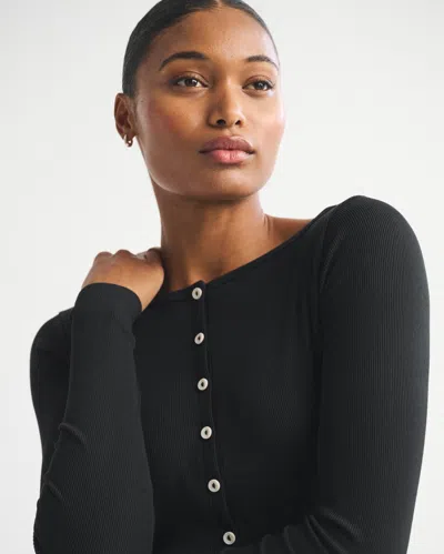 Abercrombie & Fitch Long-sleeve Slash Button-through Top In Black