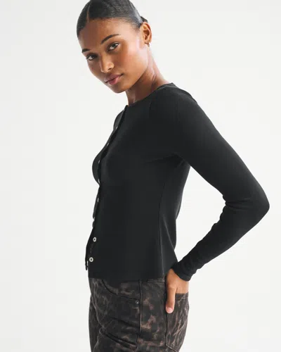 Abercrombie & Fitch Long-sleeve Slash Button-through Top In Black