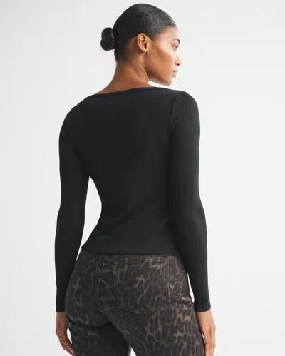 Abercrombie & Fitch Long-sleeve Slash Button-through Top In Black