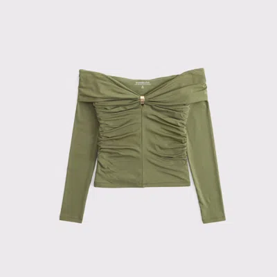 Abercrombie & Fitch Off-the-shoulder Hardware Top In Green