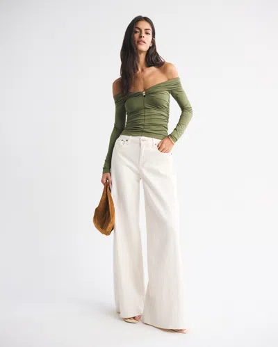 Abercrombie & Fitch Off-the-shoulder Hardware Top In Green