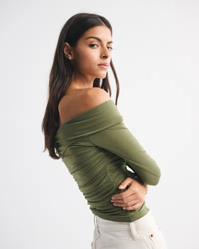 Abercrombie & Fitch Off-the-shoulder Hardware Top In Green