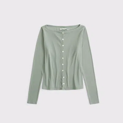 Abercrombie & Fitch Long-sleeve Slash Button-through Top In Green