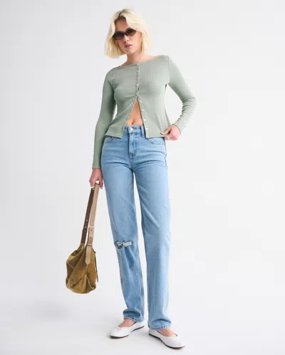 Abercrombie & Fitch Long-sleeve Slash Button-through Top In Green