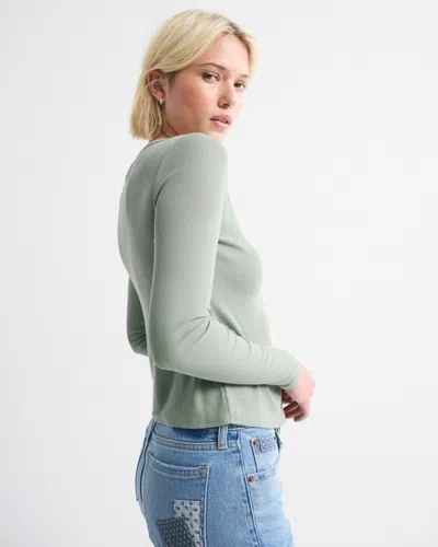 Abercrombie & Fitch Long-sleeve Slash Button-through Top In Green