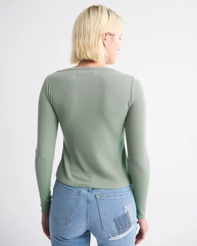 Abercrombie & Fitch Long-sleeve Slash Button-through Top In Green