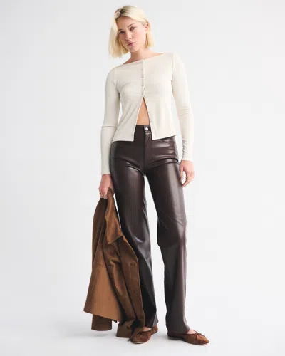 Abercrombie & Fitch Long-sleeve Slash Button-through Top In Brown