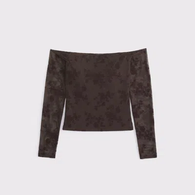 Abercrombie & Fitch Bra-free Off-the-shoulder Long-sleeve Top In Brown