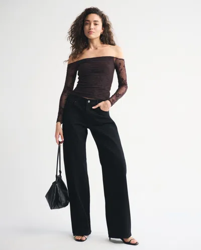 Abercrombie & Fitch Bra-free Off-the-shoulder Long-sleeve Top In Brown