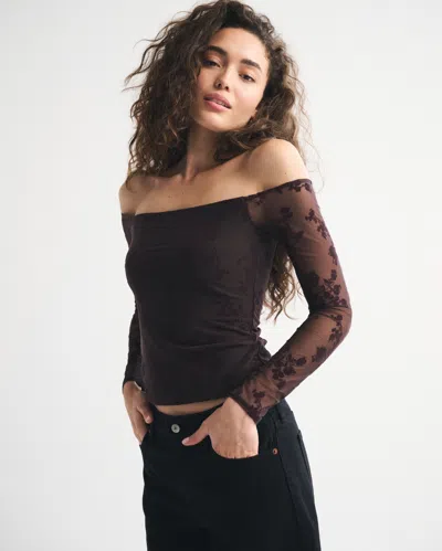 Abercrombie & Fitch Bra-free Off-the-shoulder Long-sleeve Top In Brown