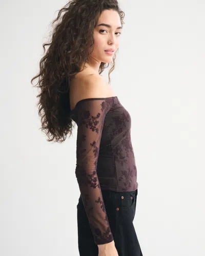 Abercrombie & Fitch Bra-free Off-the-shoulder Long-sleeve Top In Brown