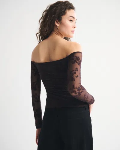 Abercrombie & Fitch Bra-free Off-the-shoulder Long-sleeve Top In Brown