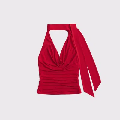 Abercrombie & Fitch Halter Cowl Neck Scarf Top In Red