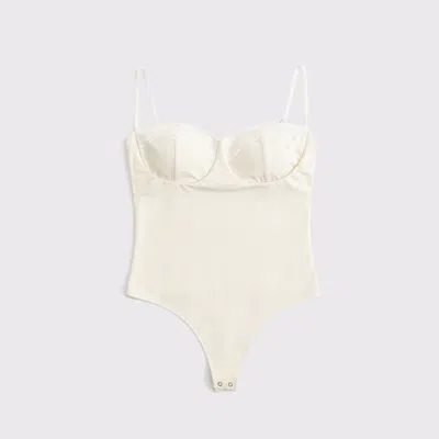 Abercrombie & Fitch Bra-free Lace-trim Bodysuit In Neutral