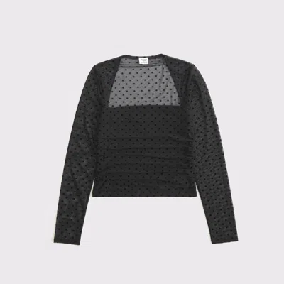 Abercrombie & Fitch The A&f Ava Long-sleeve Mesh Top In Black