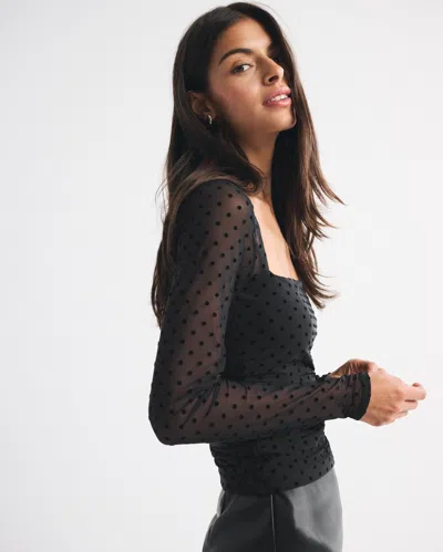 Abercrombie & Fitch The A&f Ava Long-sleeve Mesh Top In Black