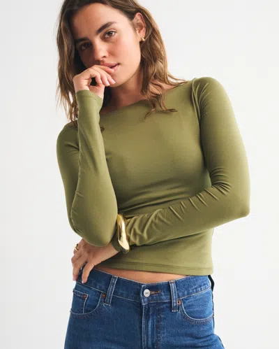 Abercrombie & Fitch Bra-free Cowl-back Hardware Top In Green