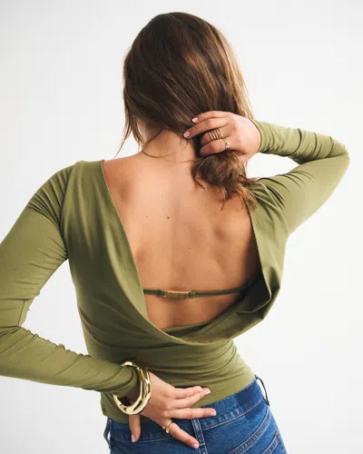 Abercrombie & Fitch Bra-free Cowl-back Hardware Top In Green