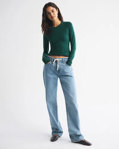 Abercrombie & Fitch Double-lined Long-sleeve Baby Tee In Green