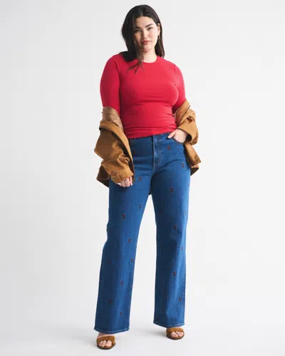 Abercrombie & Fitch Double-lined Long-sleeve Baby Tee In Red