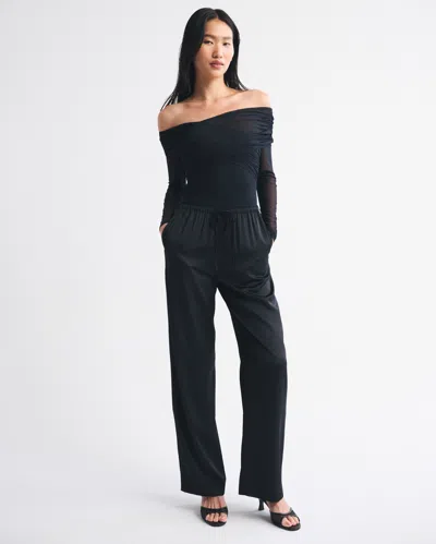 Abercrombie & Fitch Long-sleeve Asymmetrical Wrap Bodysuit In Black