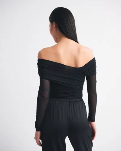 Abercrombie & Fitch Long-sleeve Asymmetrical Wrap Bodysuit In Black