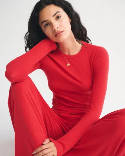 Abercrombie & Fitch Long-sleeve Cozy Lounge Knit Tee In Red