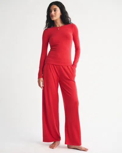 Abercrombie & Fitch Long-sleeve Cozy Lounge Knit Tee In Red