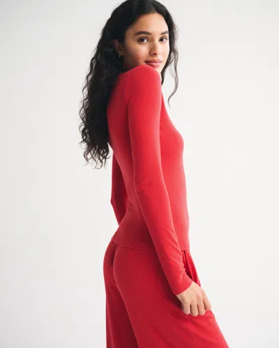 Abercrombie & Fitch Long-sleeve Cozy Lounge Knit Tee In Red