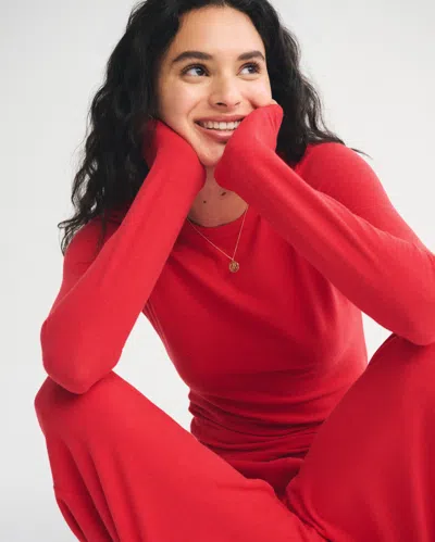 Abercrombie & Fitch Long-sleeve Cozy Lounge Knit Tee In Red
