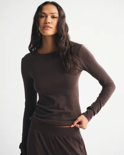 Abercrombie & Fitch Long-sleeve Cozy Lounge Knit Tee In Brown