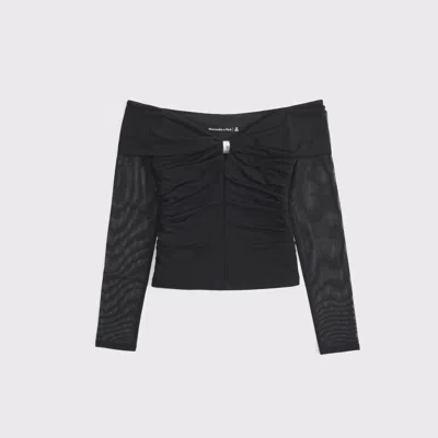 Abercrombie & Fitch Off-the-shoulder Mesh Hardware Top In Black