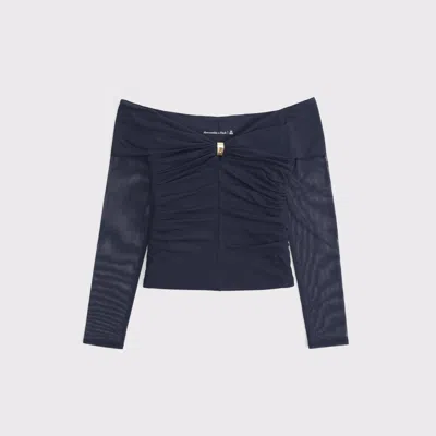 Abercrombie & Fitch Off-the-shoulder Mesh Hardware Top In Blue