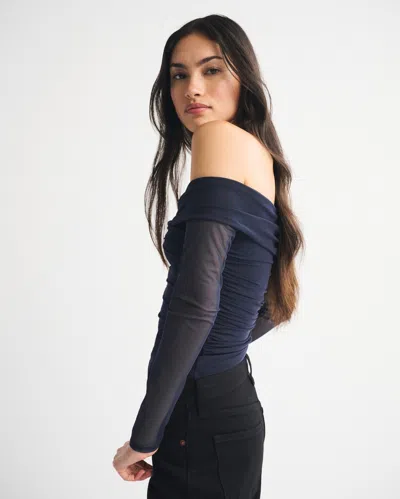 Abercrombie & Fitch Off-the-shoulder Mesh Hardware Top In Blue