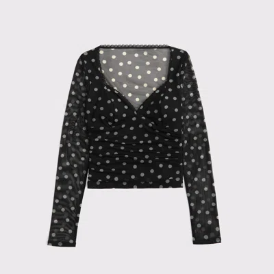 Abercrombie & Fitch A&f Zoe Bra-free Long-sleeve Mesh Top In Black