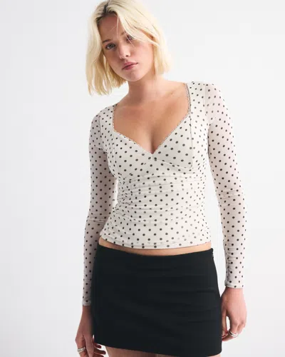 Abercrombie & Fitch A&f Zoe Bra-free Long-sleeve Mesh Top In White
