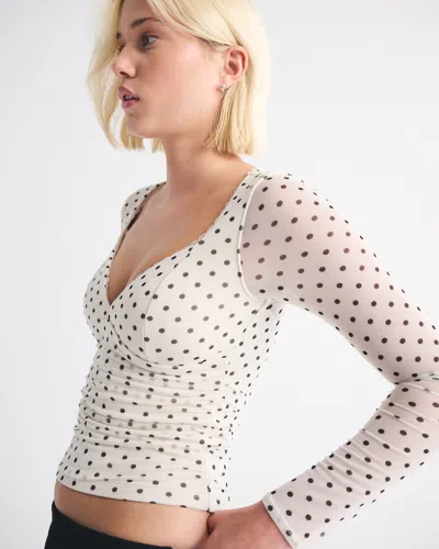 Abercrombie & Fitch A&f Zoe Bra-free Long-sleeve Mesh Top In White
