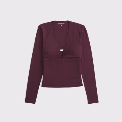 Abercrombie & Fitch Bra-free Hardware Long-sleeve Top In Burgundy
