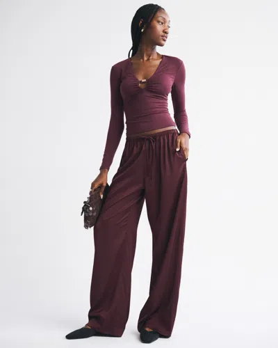 Abercrombie & Fitch Bra-free Hardware Long-sleeve Top In Burgundy