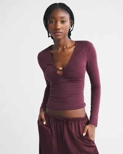 Abercrombie & Fitch Bra-free Hardware Long-sleeve Top In Burgundy