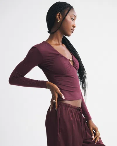 Abercrombie & Fitch Bra-free Hardware Long-sleeve Top In Burgundy