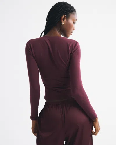 Abercrombie & Fitch Bra-free Hardware Long-sleeve Top In Burgundy