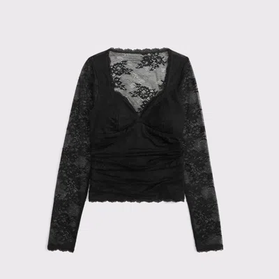 Abercrombie & Fitch A&f Zoe Bra-free Long-sleeve Lace Top In Black