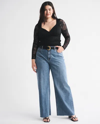 Abercrombie & Fitch A&f Zoe Bra-free Long-sleeve Lace Top In Black