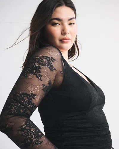 Abercrombie & Fitch A&f Zoe Bra-free Long-sleeve Lace Top In Black